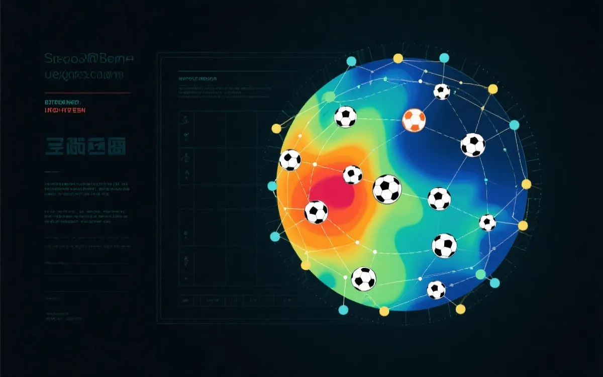 足球比赛热区与传球网络的可视化示意，标注半空间、肋部与定位球落点